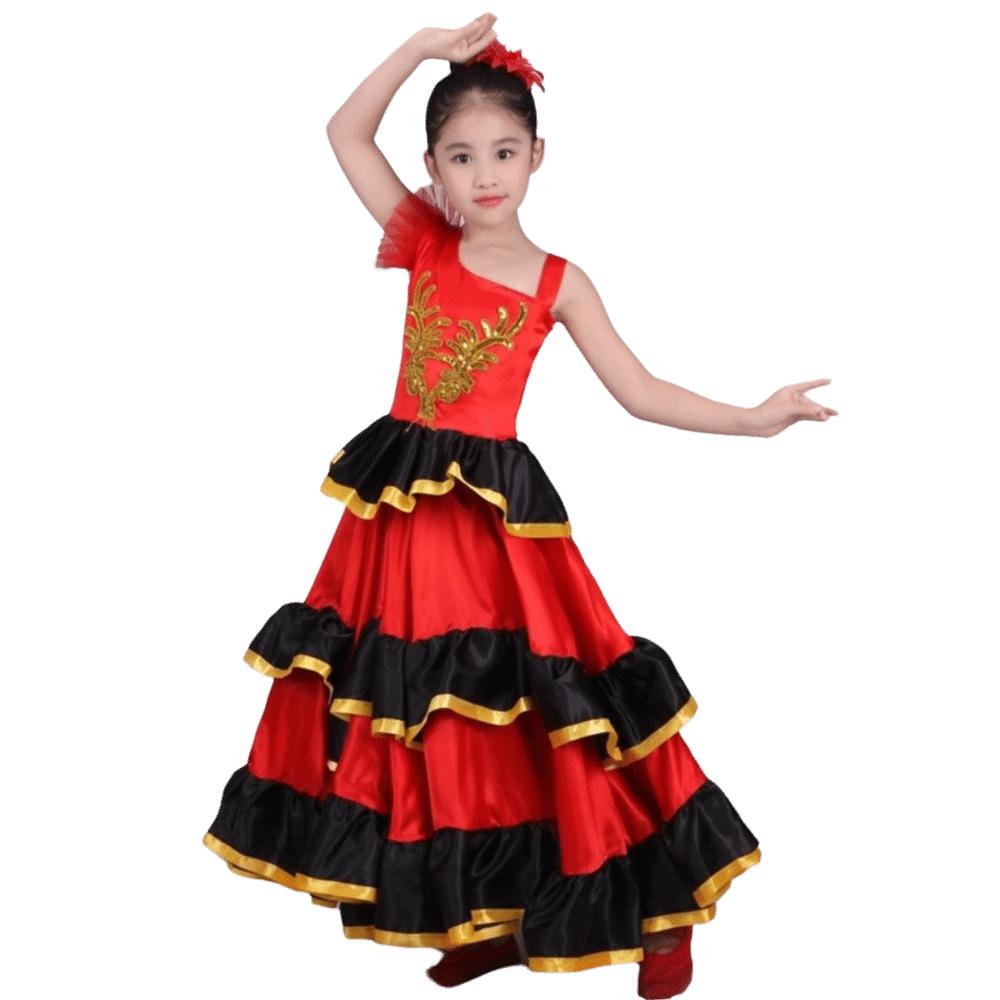 Weiches Performance-Kleid Satin Langes Kleid Hohe Qualität Tanzkleid Stierkampf-Performance