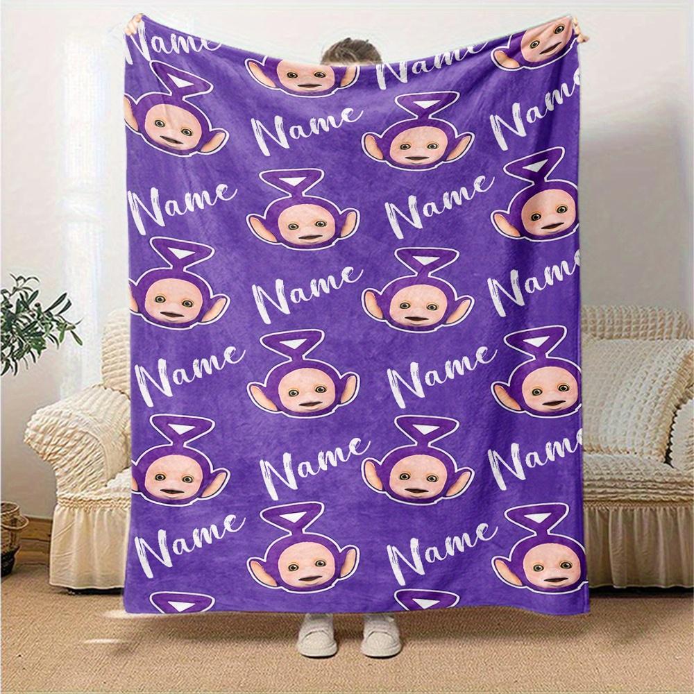 Teletubbies Purple Theme Blanket Personalized Name Soft Warm And Versatile For Sofa Bed Office And Travel Machine Washable Comfortable In All Seasons