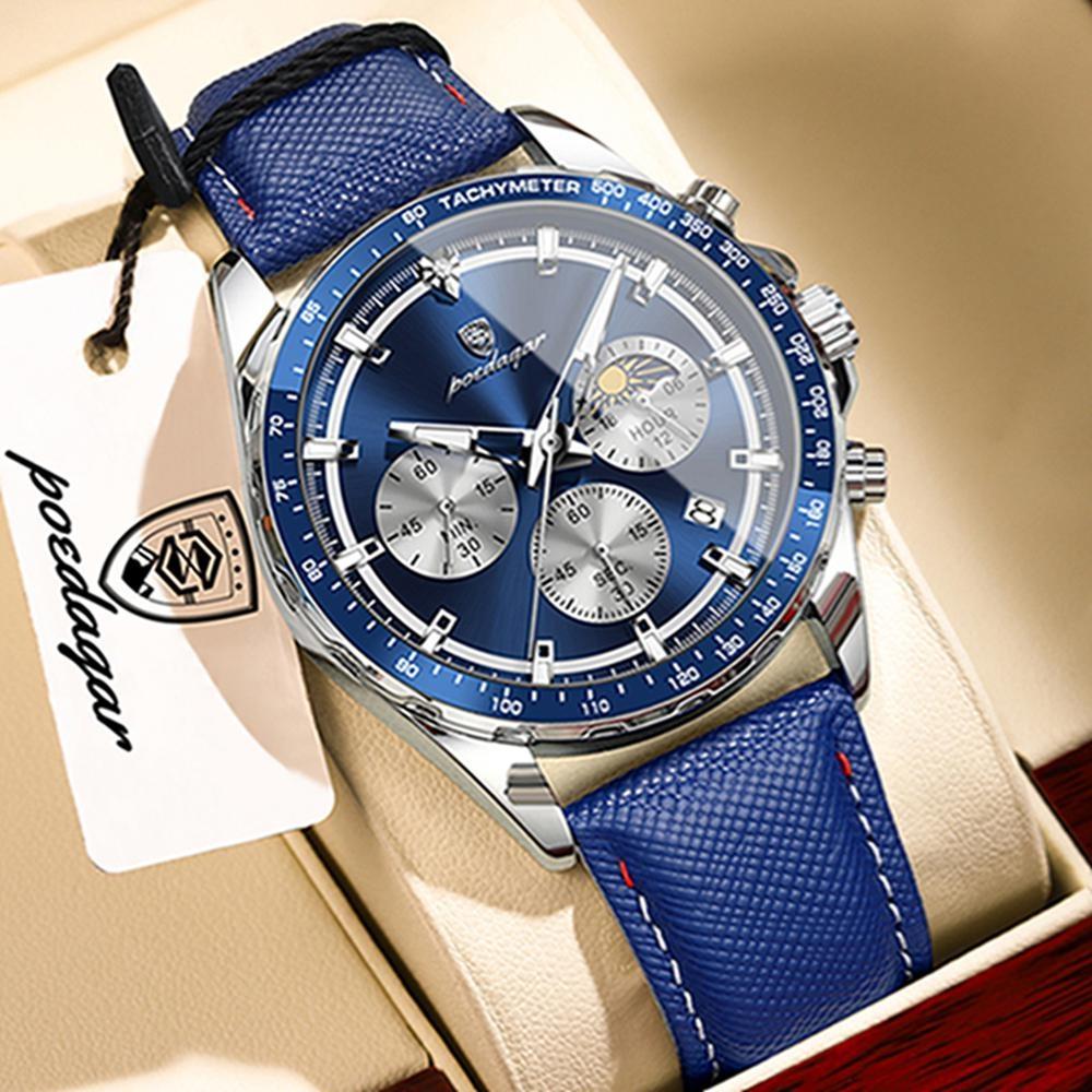 Herren Sportuhr Leuchtend Wasserdicht Chronograph Datum Lässig Herren Armbanduhr Leder Herren Quarzuhren