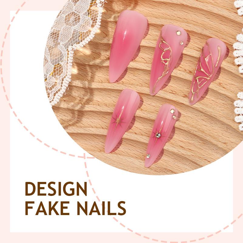 Press On Nails Almond Fake Nails French Tip False Nails with Design Glossy Full Cover Acrylic Glue On Nails Artificial Stick On Nails for Women 24Pcs