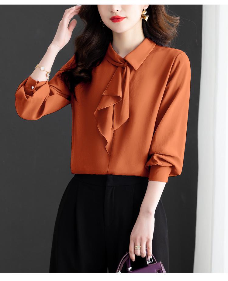 Spring 2025 French Chiffon Ribbon Shirt - Age-Reducing Long Sleeve Top for Women