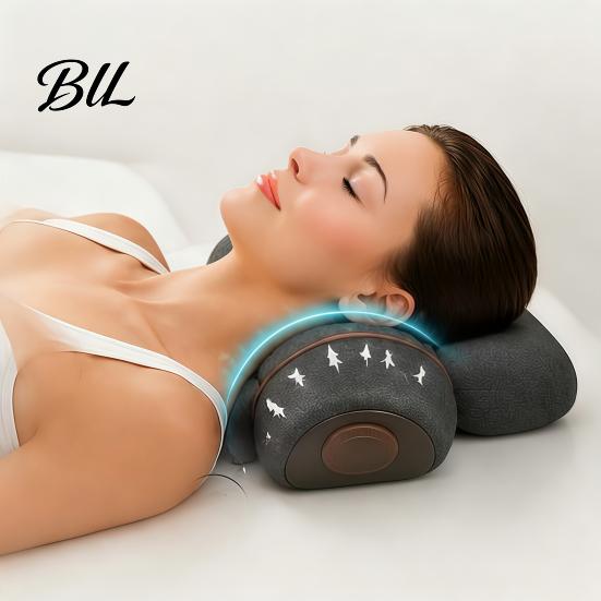 Electric Neck Massager Pillow Pillow, 3-in-1 Cervical Massage Heat Vibration And Lift Memory Foam Support Function, Ergonomic for Pain Relief,