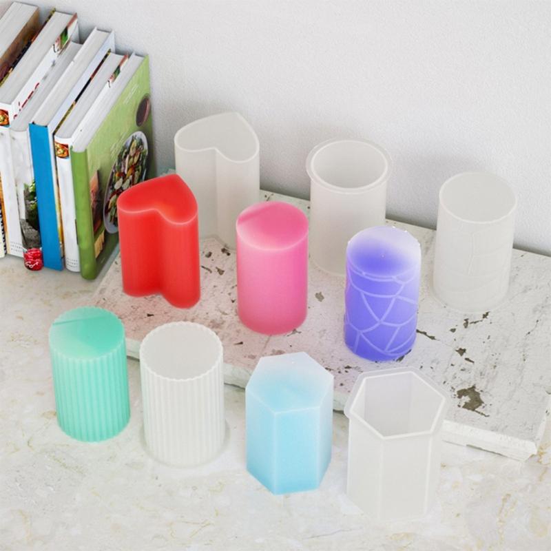 8Pcs Geometric Cylinder Candle Molds Food Grade Silicone Easy Demolding For Resin Casting Candle Soap Chocolate Making
