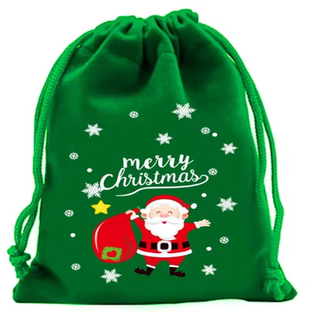 5Pcs Merry Christmas Velvet Bags Green/Red/Blue Drawstring Pouch Candy Gift Bag Jewelry Packaging Bags Xmas New Year Supplies
