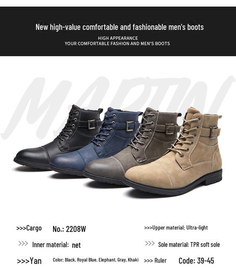Pánské kožené boty Martin v britském stylu s protiskluzovou podrážkou, 2024: Retro šněrovací vysoké boty s kulatou špičkou pro podzim a zimu