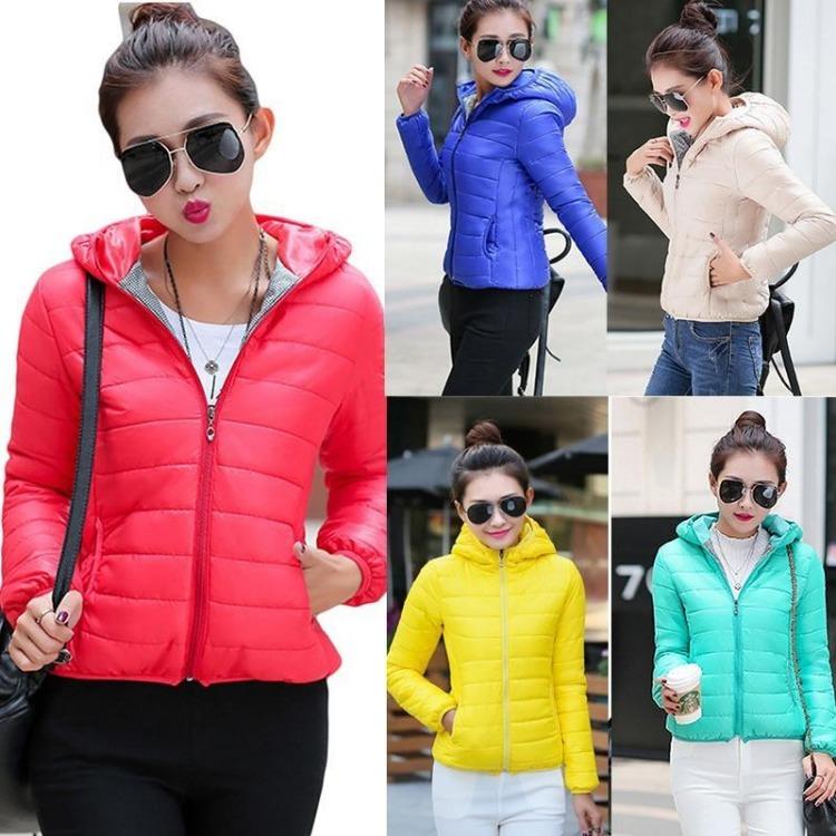 

Ultra Light Women Duck Down Jacket Hooded Slim Fit Short Zipper Coat Long Sleeve Pure Color L