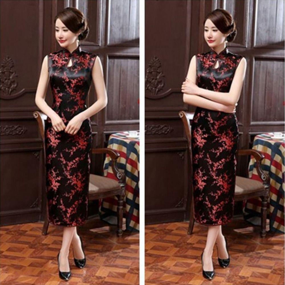 Chinese Style Cheongsam Dresses Floral Print Traditional Clothing Bodycon Dresses  Wedding