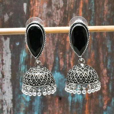 Şükran Günü için Siyah Spinel, Değerli Taş El Yapımı Katı 925 Ayar Gümüş Takı Küpe