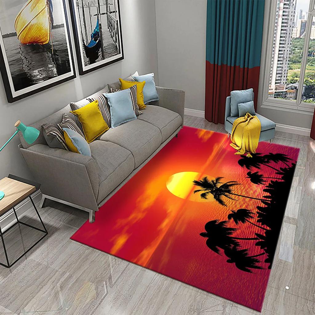 3D Colorful Cartoon Sunrise Carpet for Bathroom Entrance Non-Slip Mat Kitchen Living Room Kids Bedroom Decor Floor Carpet Rugs