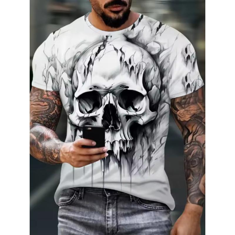 Summer Round Neck 3D Skull Print Top Fashionable Casual Short Sleeved Men's T-shirts