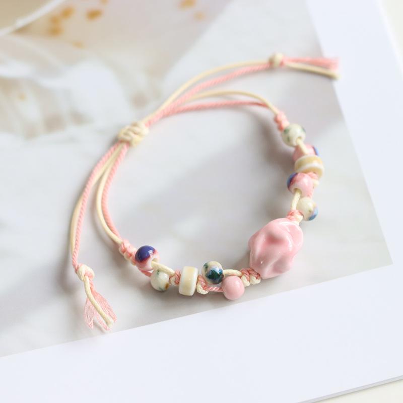 Ethnic Style Artistic Woven Jingdezhen Ceramic Hand Rope Student Children's Bracelet