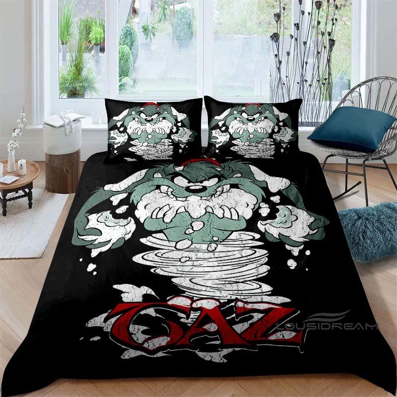 Cartoon T-Tasmanian Devil bedding set, printed single duvet cover and pillowcase three-piece set, children's and adult sizes.002