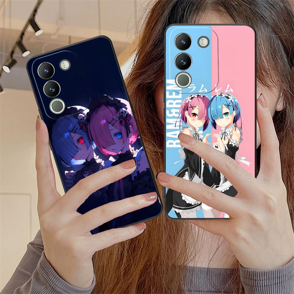 ReZero Rem Ram Matte TPU Mobile Phone Case for VIVO Y77 76 75 74 73 72 58 56 55 51 50 38 36 Y19 Y18 Y03 Y01 5G Colorful Cover