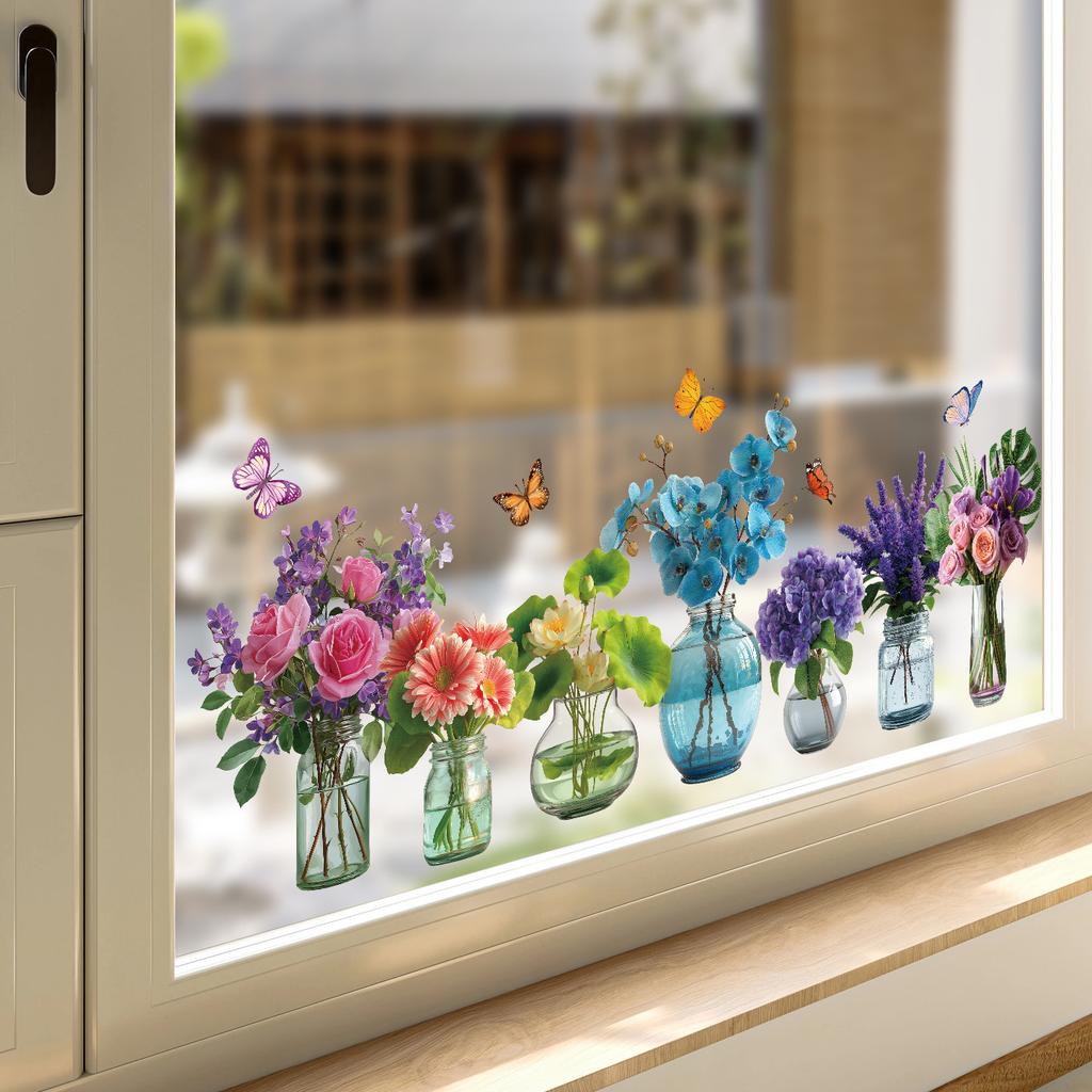 Hydroponic Glass Vase Flower Arrangement Window Stickers Product Cabinet Decoration Electrostatic Stickers Electrostatic Glueless
