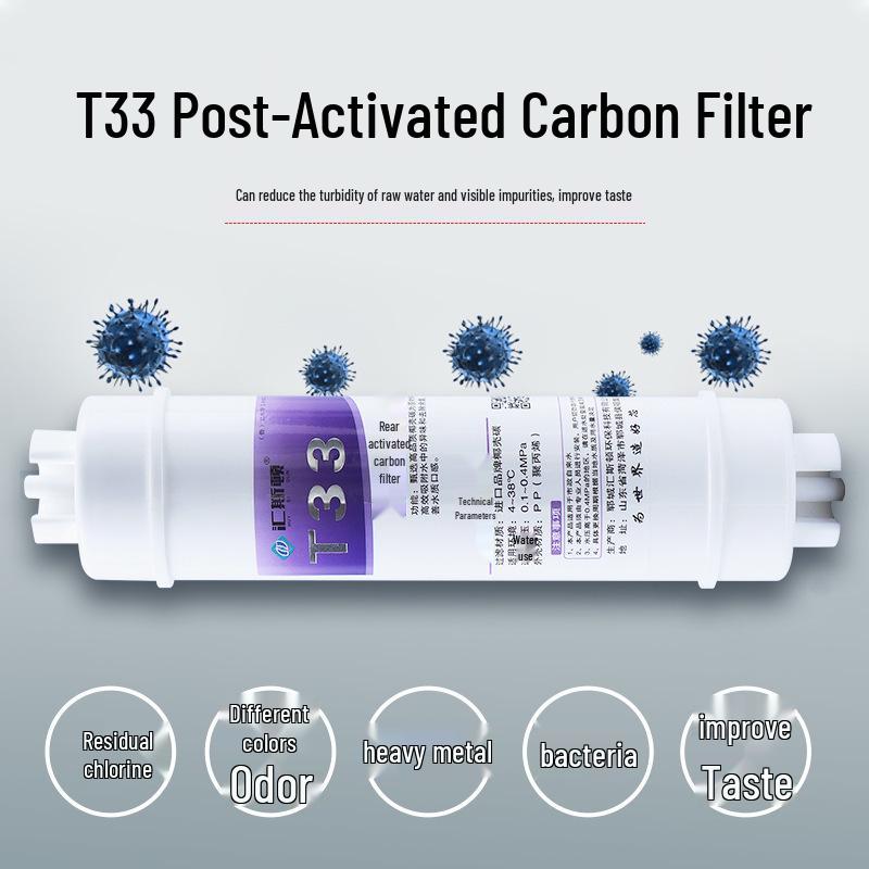 10-Inch Quick Connect Water Purifier Filter Cartridge, 1/2" & 3/4" T33 Post-Activated Carbon Core