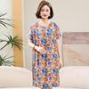 Floral Print Cotton Silk Knee-Length Dress for Middle-Aged Women – Lightweight, Short-Sleeved, Loose-Fit, Plus Size