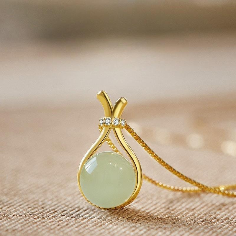 

Exquisite Fashion Green Opal Water Drop Pendant Necklace for Women Gold Color Stainless Steel Zircon Chokers Jewelry Accessory золотий