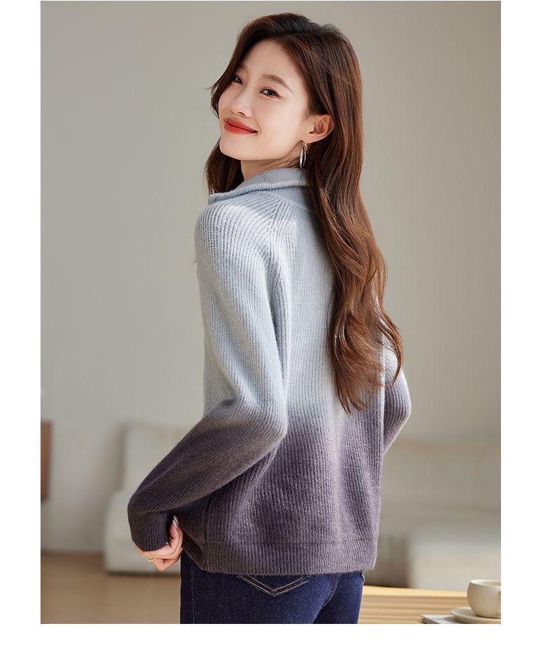 Gradient Knit Women's Cardigan: Autumn/Winter Zipper Sweater - Chic, Versatile Outerwear