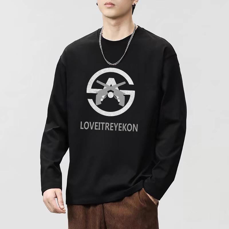 240g Double-Sided Liquid Ammonia Cotton Long Sleeve Unisex T-Shirt - New Solid Color Casual Base Layer for Autumn/Winter 2024