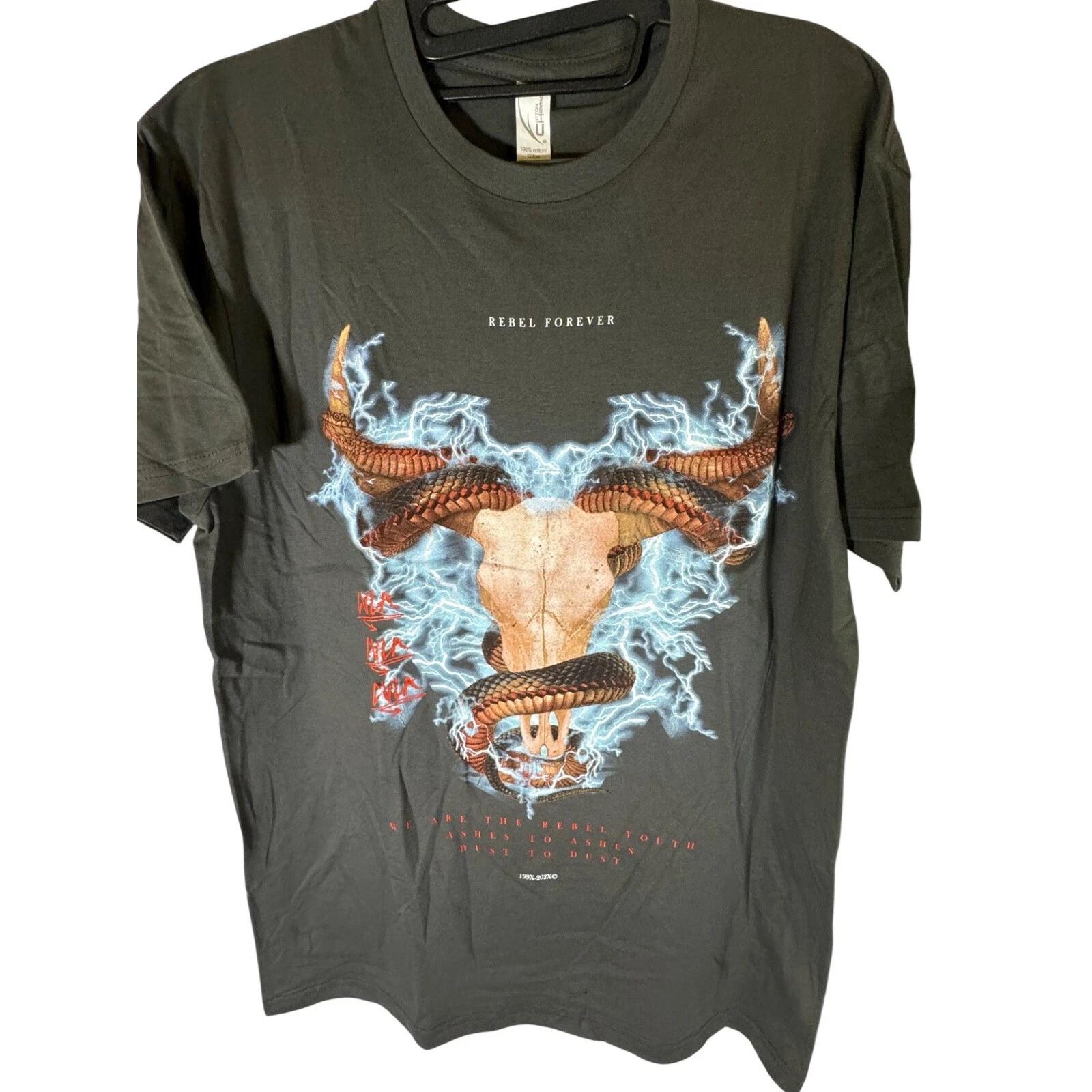 

Cotton Heritage Rebel Forever Graphic T Shirt Mens M Skull Snake Lightning Tee 2XL