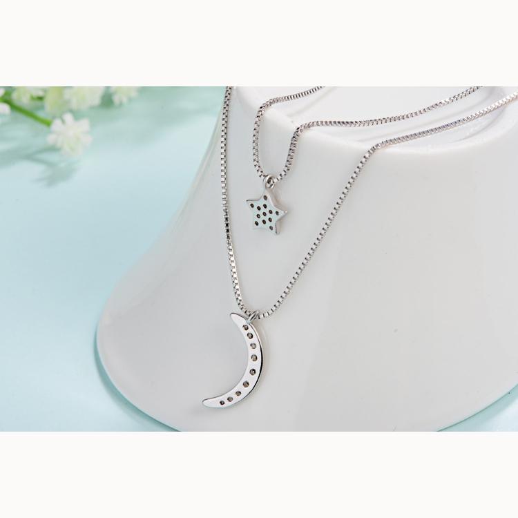 Star Moon Pendant Female Double Short Necklace Collarbone Chain Necklace Jewelry Romantic Valentine's Day Gifts for Girlfriends