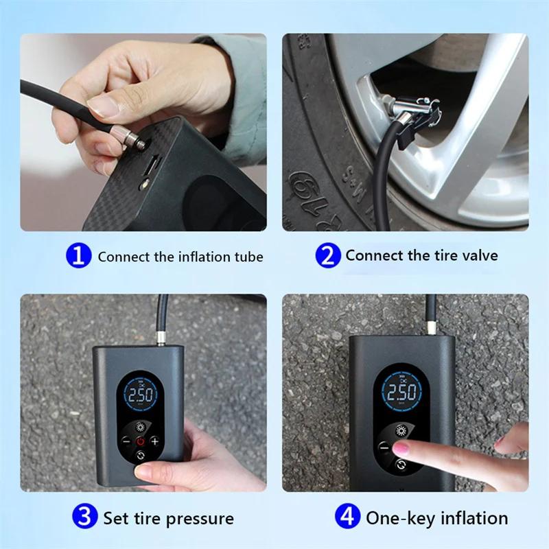 Cordless Tyre Inflator Portable Air Compressor M8 and Electric Bike Pump 4000mAh 150PSI LED Light for Car Motorcycle Ball Bike