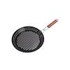 Round Hollow Wooden Handle BBQ Grill Pan for Outdoor Vegetables and Meat
