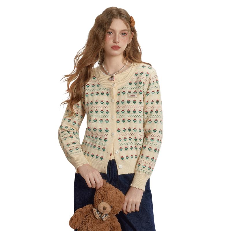 

UNIFREE Soft Knitted Faux Two-Piece Round Neck Cardigan One Size