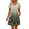 Modisches Damenkleid mit Print, V-Ausschnitt, kurzärmelig, locker, lässig, für den Strandurlaub