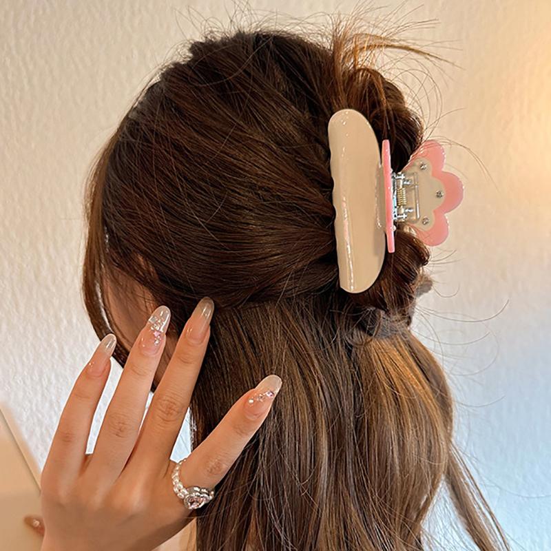 Sweet Acetate Pink Bowknot Pattern Hair Clip Claw Versatile Diamond Hair Accessories For Women Girls