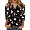 Women's T Shirt Christmas Print Button 3/4 Sleeve Daily Weekend Fashion Basic V- Neck Regular Top