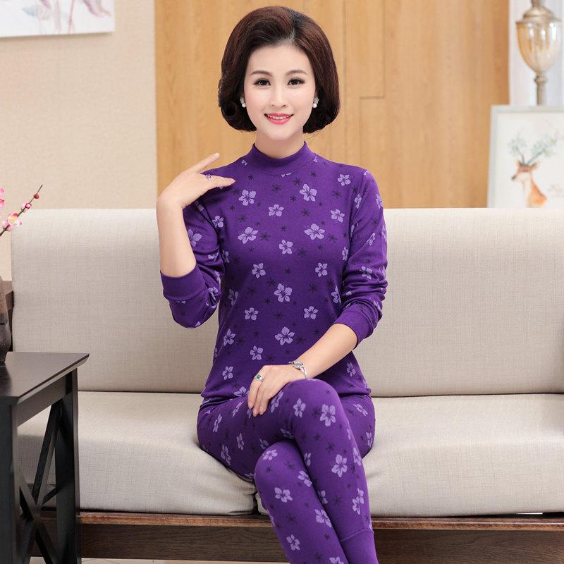 Women's pure cotton thermal underwear set for mothers, autumn and winter wear