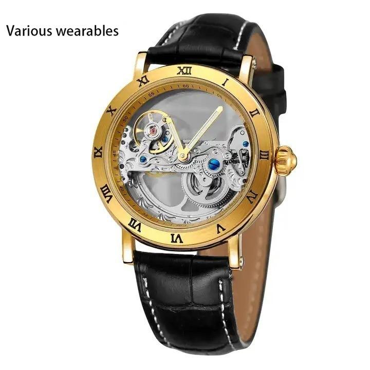 Europa e Estados Unidos Moda Movimento de escultura oca dupla face Relógio mecânico automático