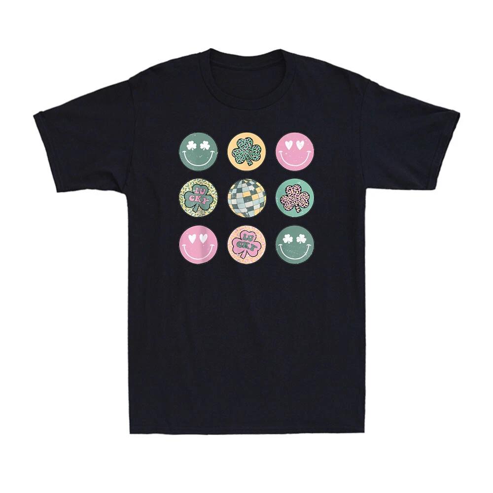 Shamrock Smile Face Disco Retro Groovy St Patricks Day Lucky Gift Unisex T-Shirt S