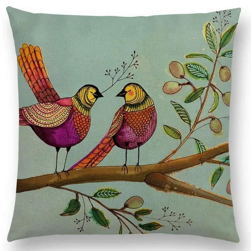 New Arrivals Watercolor Little Birds Pillow Case Floral Home Decor Cushion Cover