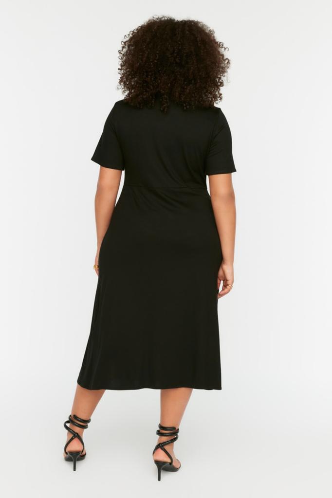 Modisches, lässiges, kurzärmliges Midi-Braun-A-Linien-Webkleid für Damen