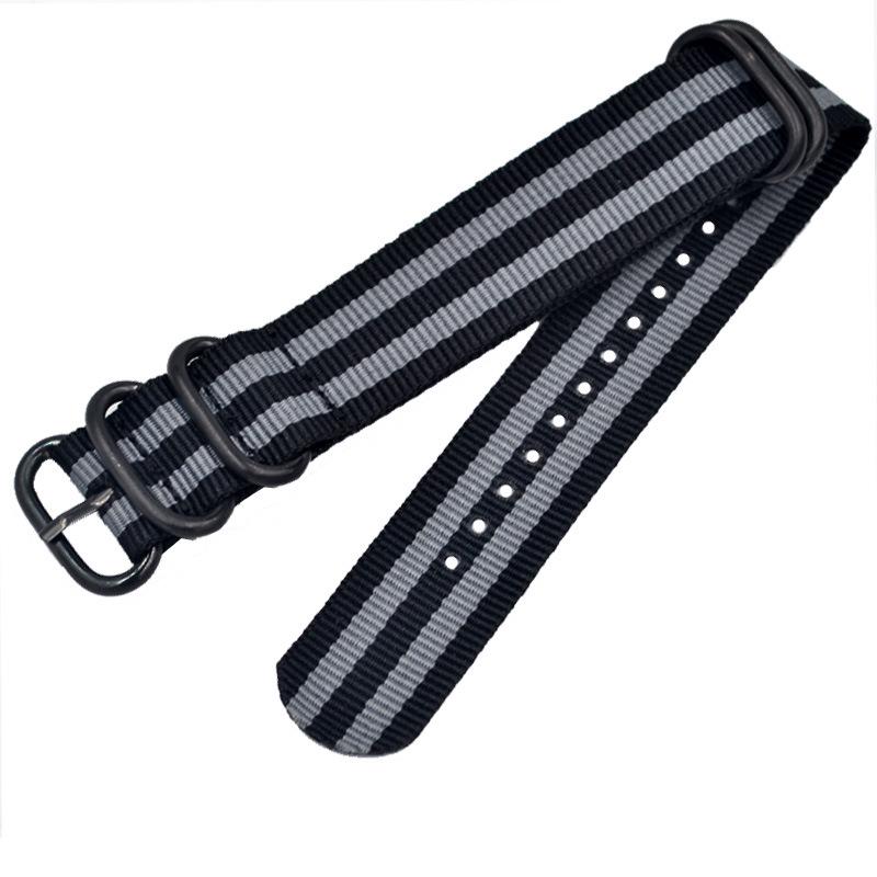 One-Piece Five-Ring Nylon Watch Strap with Frosted Silver & Black Buckles (18-20-22mm)