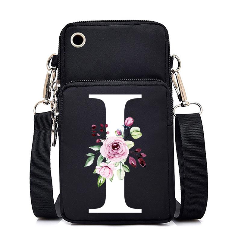 New Letter-printed Black Oblique Span Bag, Mobile Phone Bag, Light To Carry, Vertical Length and Width Change Bag