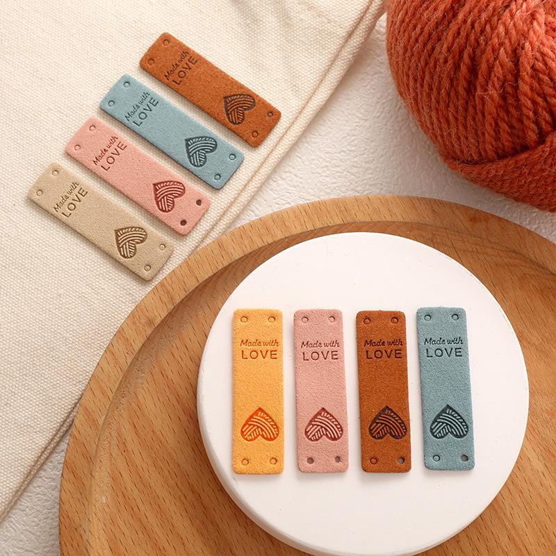 10Pcs Multicolor Rectangle Heart Leather Labels For Garments Tag Sewing Supplies Handmad Materials Diy Crafts Decor