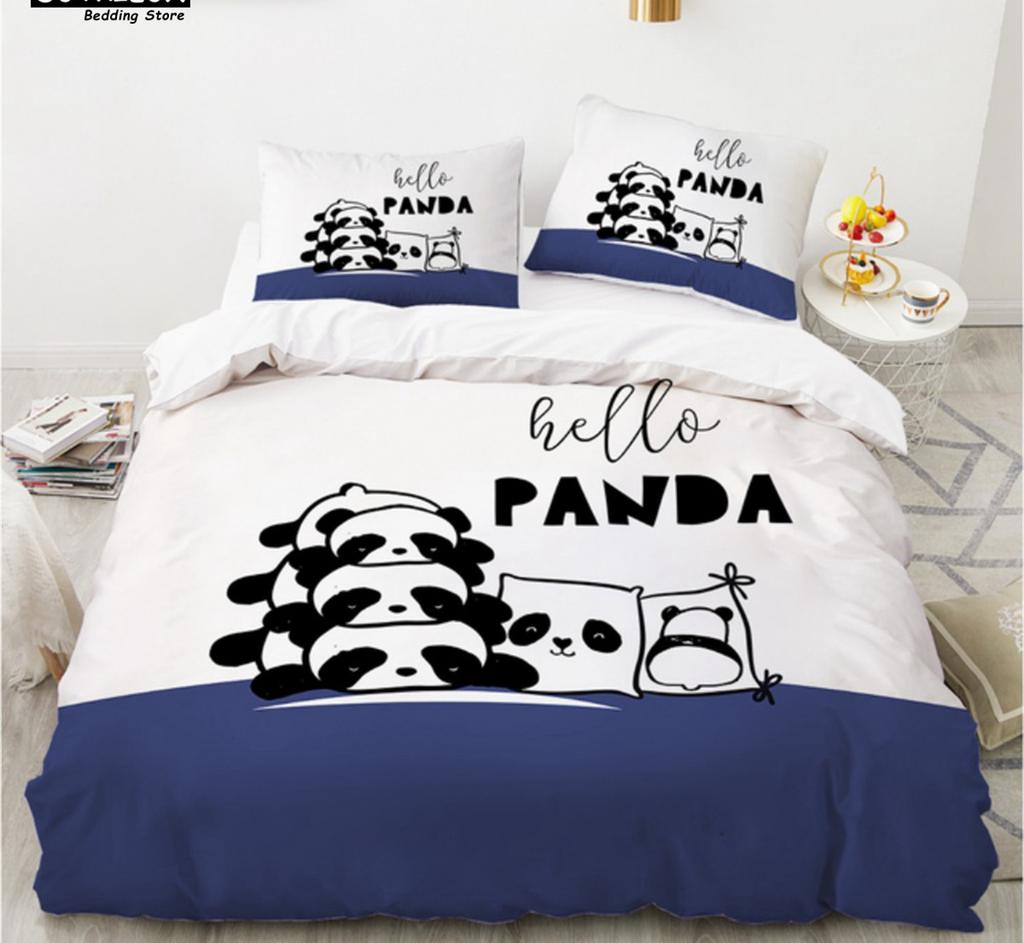 Cartoon Lovely Panda Bedding Set White Bed Linen 3D Print Gift For Kids Girls 3pcs Twin Single Queen King Size Duvet Cover Set