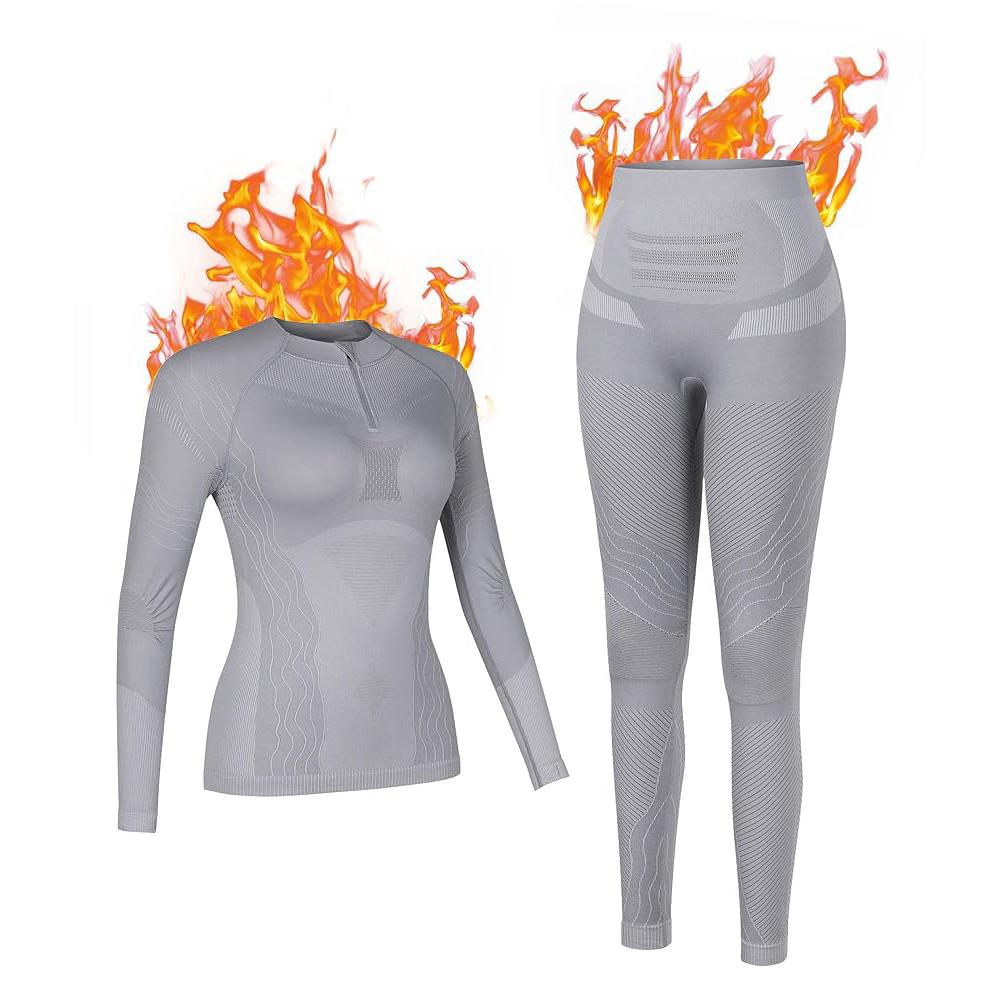 CHARMLEAKS Quarter Zip Thermal Underwear Set for Women Long Sleeve Ski Base Layers for Women for Cold Weather