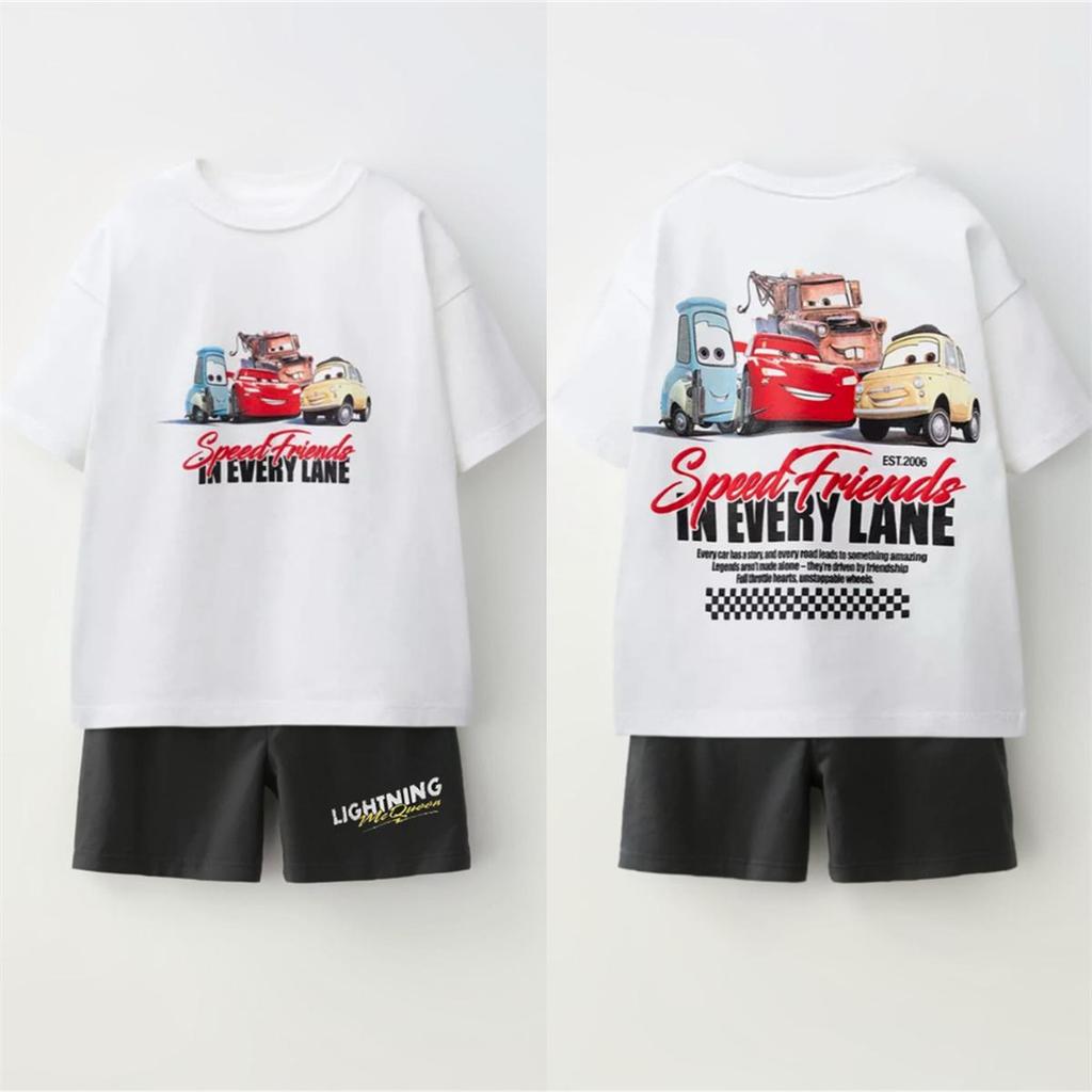 Dinsey Cartoon Tshirt+Shorts Two Piece Set Summer Clothing Cartoon Printed Tees Loose Shorts Boys And Girls Short-sleeved Suit