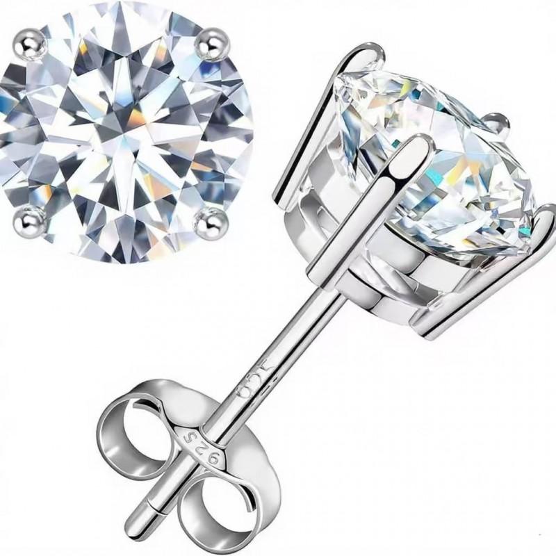 4-Prong Moissanite Stud Earrings Women Minimalist Small Fashion Jewelry Sterling Hypoallergenic