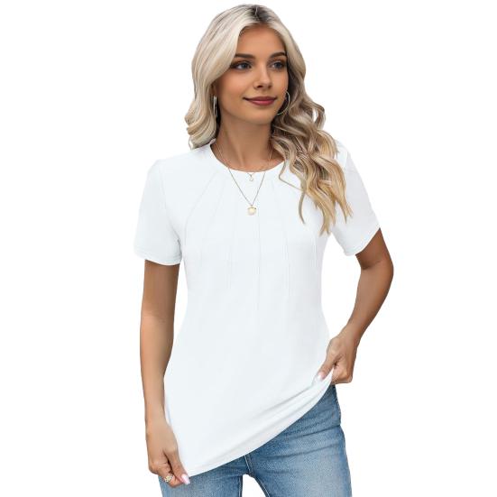 

Женские летние топы с круглым вырезом, коротким рукавом, морщины, текстура, футболка, однотонные, свободный крой, эластичные топы, повседневная одежда XL белый