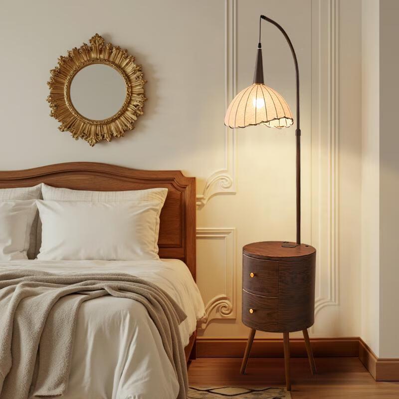 American Retro Floor Lamp with Storage Shelf
