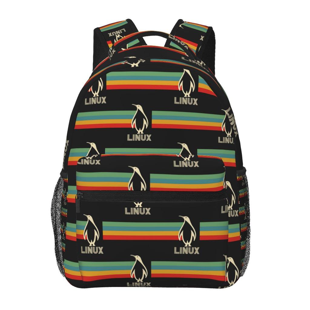 Linux Tux Penguin Christmas Pattern Student Backpack School Bag Hiking Travel Daypack for Boys Girls Bookbag Shoulder Bags