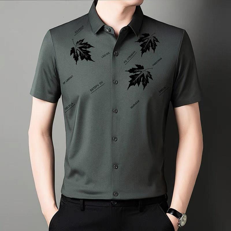 New Summer High-end Atmospheric Casual Minimalist Business Fashion Printed Wrinkle Resistant Breathable Short Sleeved Shirt