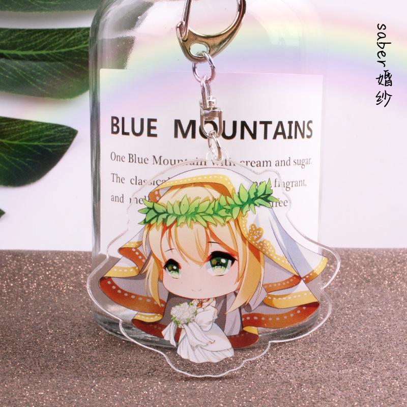 Anime Acrylic Keychains Saber Altria Pendragon Jeanne d'Arc Tohsaka Rin Mash Kyrielight Gilgamesh Keyrings Pendants Figure Toys