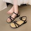 French fairy style low-heeled sandals female summer fashion temperament 2025 new casual Roman beach cool slippers