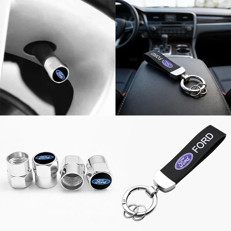 Car Tire Wheel Valve Caps Cover Suede Auto Key Chain Ring Keychain For Ford Escape Edge Mondeo Taurus Fusion Mustang Accessories BR9